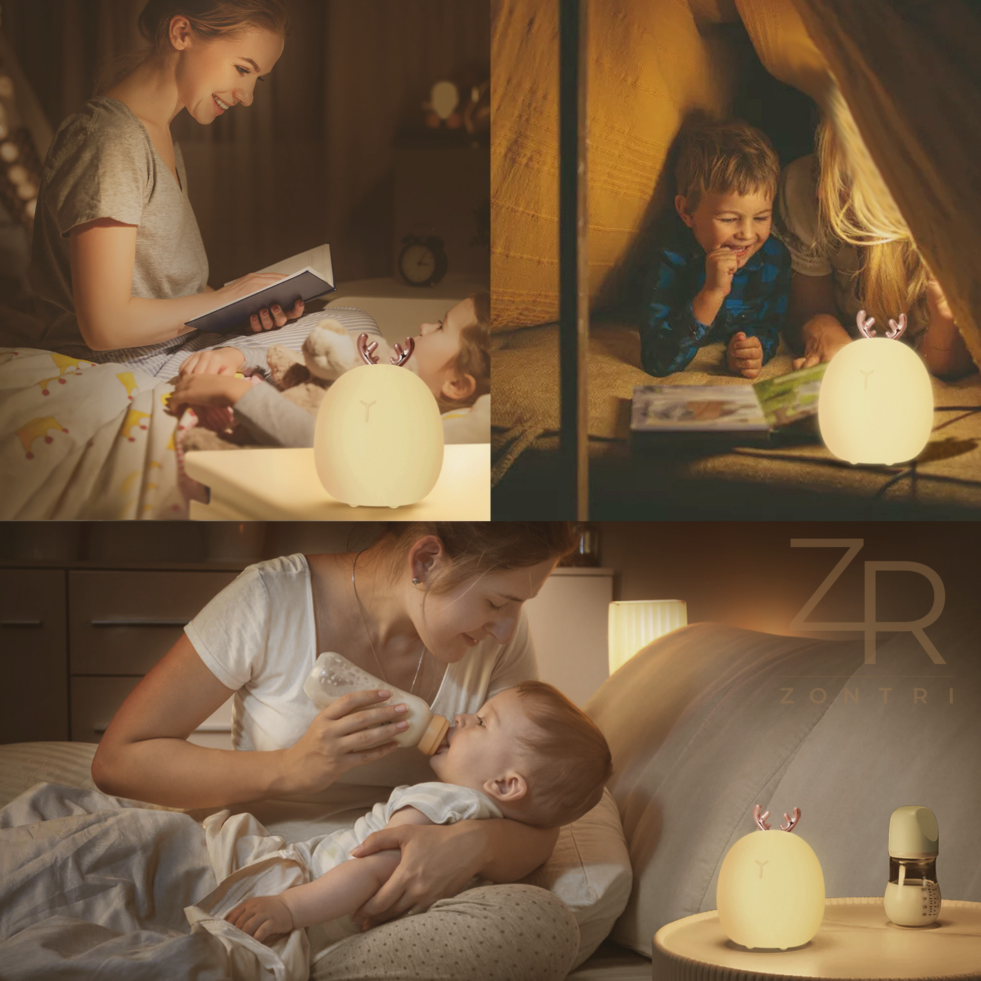 Graphic banners with accompany the baby to sleep scenes photos and nighttime comfort message.