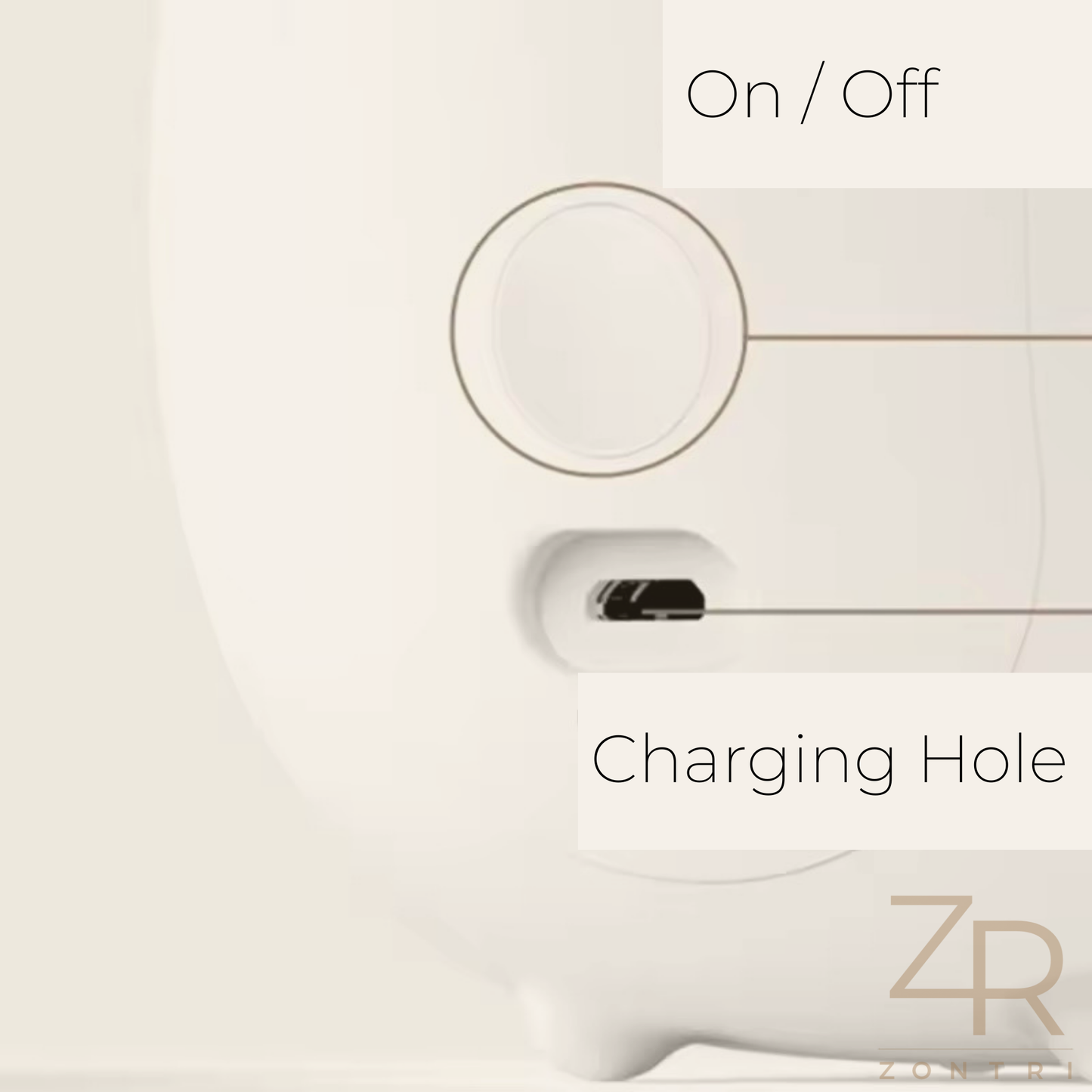 Styled nursery shelf or sideboard decorated with books, toys and a glowing silicone rabbit or deer night light. Photo showing On/Off charging mode.