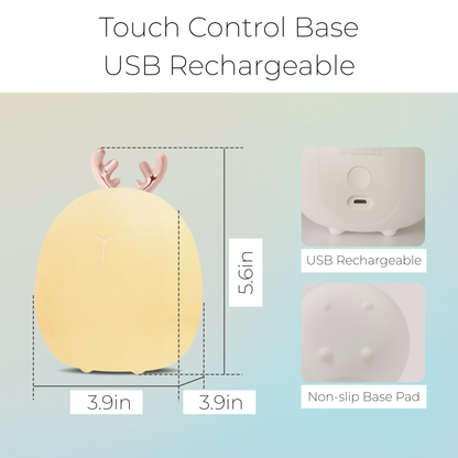 Silicone night light infographic slip base pad under the silicone night light and dimensions for secure placement.