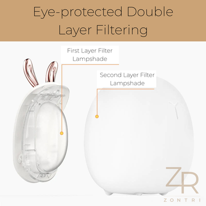 Zontri silicone night light with double-layer filtering system on a beige background