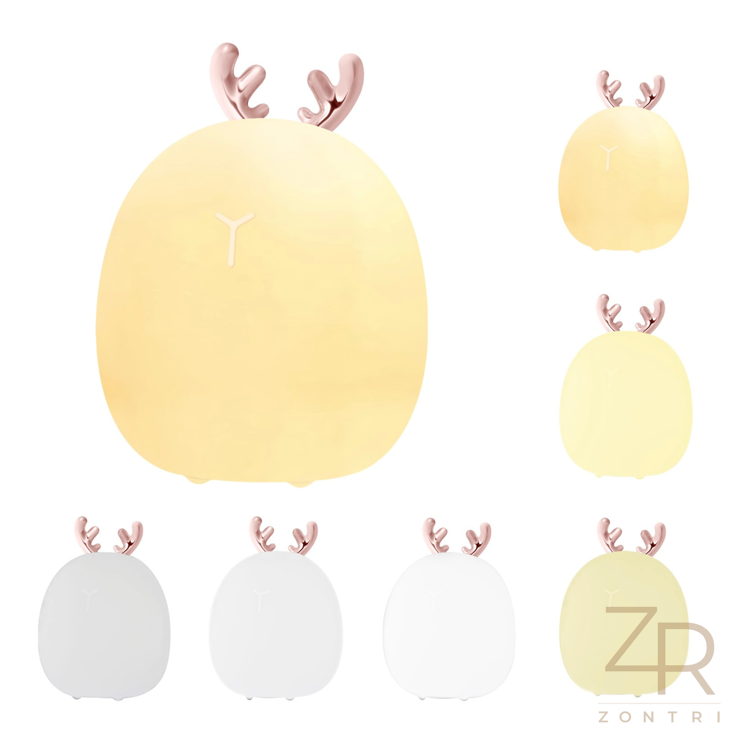 Image comparing warm white and cool white lighting modes of the silicone baby night lamp.